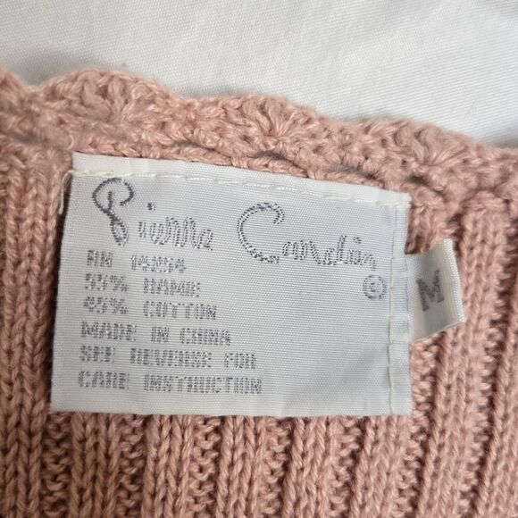 VINTAGE 90s pink peach crochet button‎ up long sleeveless sweater vest M - Picture 3 of 6